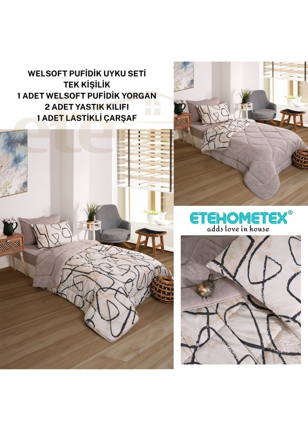 ETE HOMETEX TEK KİŞİLİK WELSOFT UYKU SETİ EFEKT BEJ 8696474232006